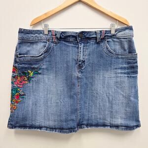 Venezia Embroidered Floral Beaded Denim Skort Plus Size 18